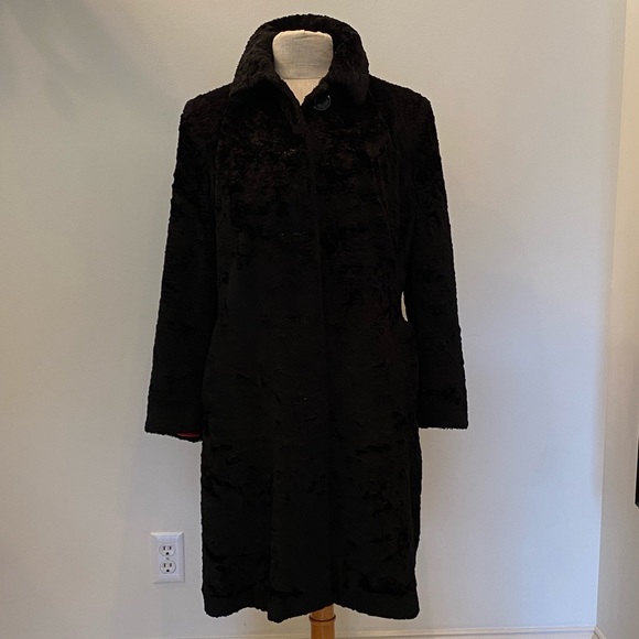 Gallery Womens Coat M Black Faux Persian Lamb Large Notch Collar - Picture 3 of 15